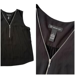 INC Sleeveless Zipper Blouse Women L Black EUC Basic Minimalist Capsule